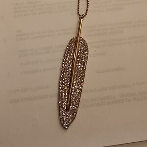 Gold-tone 32" long Crystal Feather Leaf Pendant